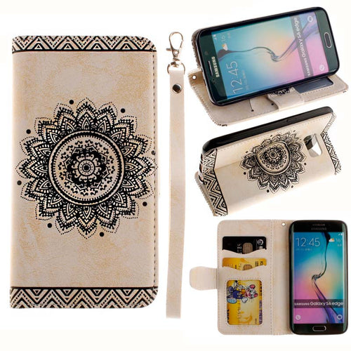 Luxury Leather Flip Case For Samsung S8 S 8 Plus Cover Datura flower Pattern Wallet Phone Bags For Samsung S5 S6 S7 edge Fundas