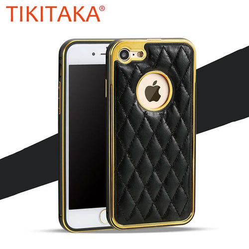 Luxury Retro Leather Rubber Pattern Case For iphone 7 6 6s Plus Funda Fashion Plating Frame Protect Back Cover Shell Phone Bags