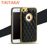 Luxury Retro Leather Rubber Pattern Case For iphone 7 6 6s Plus Funda Fashion Plating Frame Protect Back Cover Shell Phone Bags