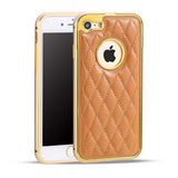 Luxury Retro Leather Rubber Pattern Case For iphone 7 6 6s Plus Funda Fashion Plating Frame Protect Back Cover Shell Phone Bags