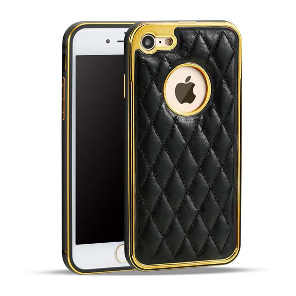 Luxury Retro Leather Rubber Pattern Case For iphone 7 6 6s Plus Funda Fashion Plating Frame Protect Back Cover Shell Phone Bags