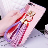 Luxury Tassel Rope Mirror Case For iphone 7 7 Plus Cover Top Quality Ultra Thin Plating TPU Protect Back Cover Shell Phone Bags