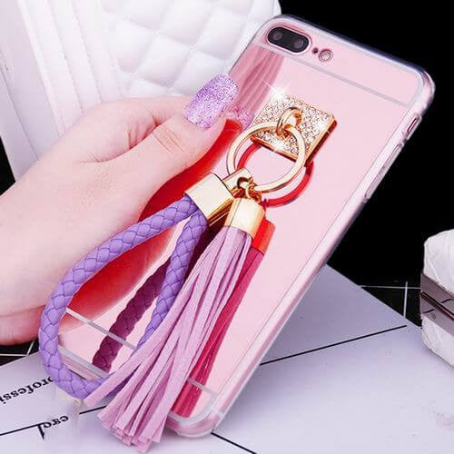 Luxury Tassel Rope Mirror Case For iphone 7 7 Plus Cover Top Quality Ultra Thin Plating TPU Protect Back Cover Shell Phone Bags