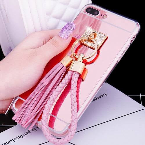 Luxury Tassel Rope Mirror Case For iphone 7 7 Plus Cover Top Quality Ultra Thin Plating TPU Protect Back Cover Shell Phone Bags