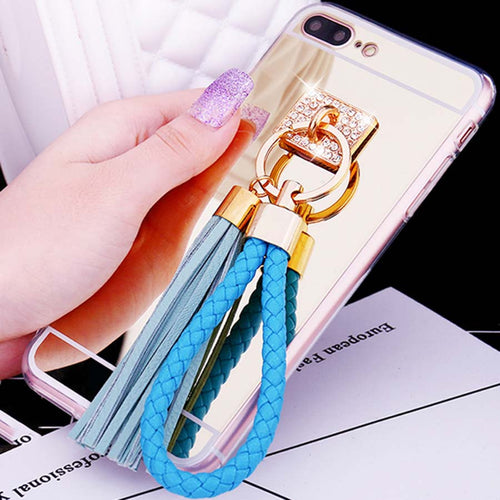 Luxury Tassel Rope Mirror Case For iphone 7 7 Plus Cover Top Quality Ultra Thin Plating TPU Protect Back Cover Shell Phone Bags