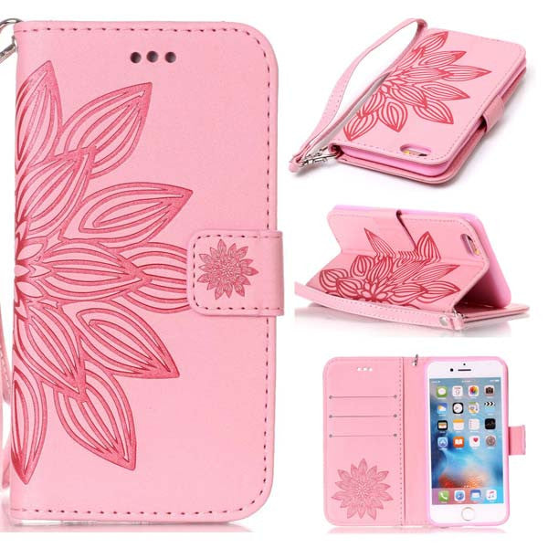 Luxury Wallet Phone Cases For Apple iPhone 7 6 6s Plus SE 5 5s Fundas Fashion 3D Embossed Half Flower Floral Leather Flip cover