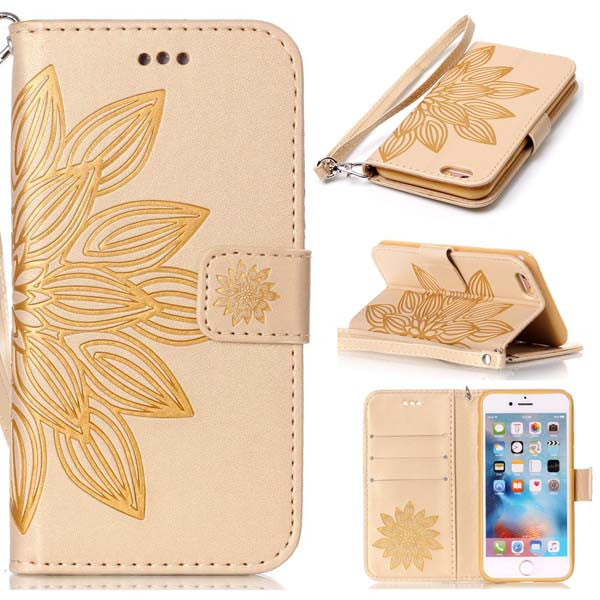 Luxury Wallet Phone Cases For Apple iPhone 7 6 6s Plus SE 5 5s Fundas Fashion 3D Embossed Half Flower Floral Leather Flip cover