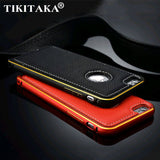 New genuine leather handtailor + Aluminum Unique 2 in 1 back Cover luxury phone Case For iPhone 5 5S 6 6S Plus Galaxy S6 S6 edge