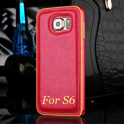 New genuine leather handtailor + Aluminum Unique 2 in 1 back Cover luxury phone Case For iPhone 5 5S 6 6S Plus Galaxy S6 S6 edge