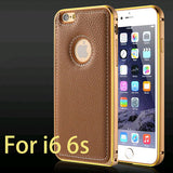 New genuine leather handtailor + Aluminum Unique 2 in 1 back Cover luxury phone Case For iPhone 5 5S 6 6S Plus Galaxy S6 S6 edge