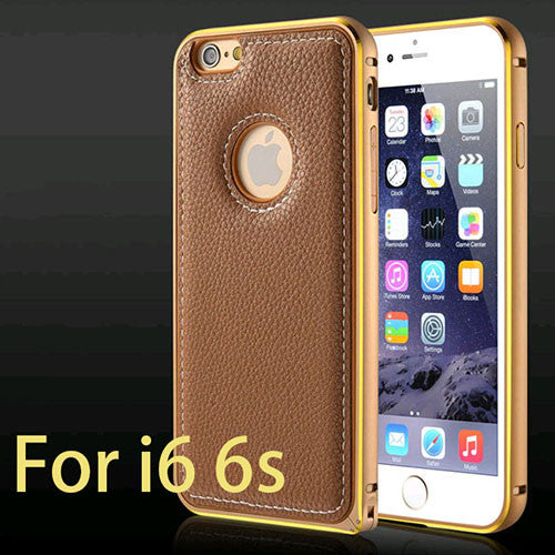 New genuine leather handtailor + Aluminum Unique 2 in 1 back Cover luxury phone Case For iPhone 5 5S 6 6S Plus Galaxy S6 S6 edge
