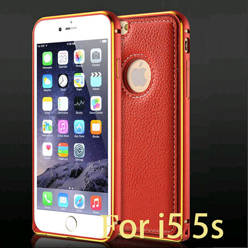 New genuine leather handtailor + Aluminum Unique 2 in 1 back Cover luxury phone Case For iPhone 5 5S 6 6S Plus Galaxy S6 S6 edge