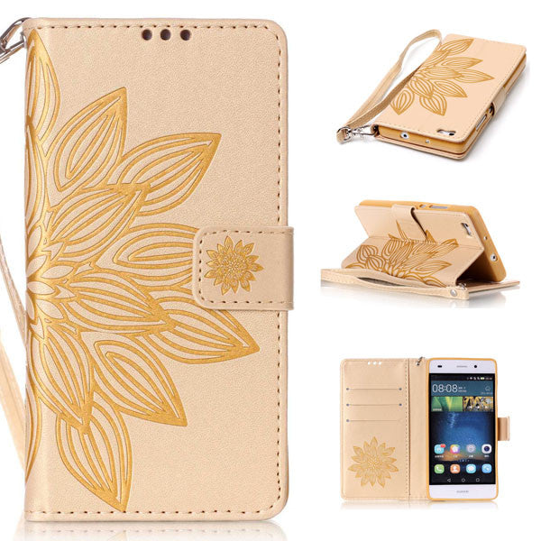 Phone Cases For Huawei P8 P9 Lite G9 Case Fashion 3D Embossed Half Flower Floral Pattern Leather Flip Stand Wallet Cover Shell