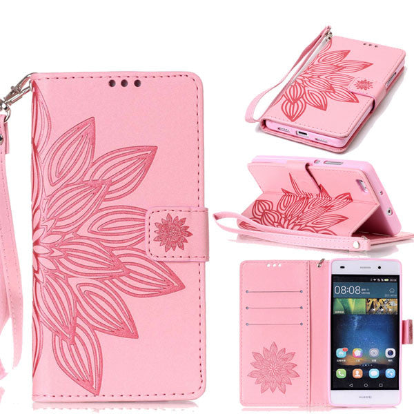 Phone Cases For Huawei P8 P9 Lite G9 Case Fashion 3D Embossed Half Flower Floral Pattern Leather Flip Stand Wallet Cover Shell