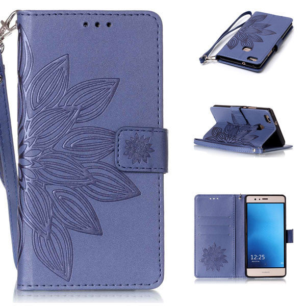 Phone Cases For Huawei P8 P9 Lite G9 Case Fashion 3D Embossed Half Flower Floral Pattern Leather Flip Stand Wallet Cover Shell