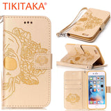 Phone Cases For iPhone 7 6 6s Plus SE 5 5s Case Fashion Embossed Skull Pattern Leather Flip Wallet Cover With Stand Holder Shell