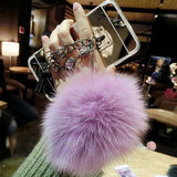 Phone Cases For iphone 7 7 Plus Funda Luxury Double Chain Fringe Mirror Coque Fur Ball Soft TPU Rubber Protect Back Cover Shell