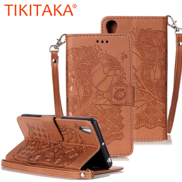 Phone Cases For Sony XA Xperia X Performance Cover Fashion 3D Embossed Flower Floral Pattern Leather Flip Stand Wallet Case Capa