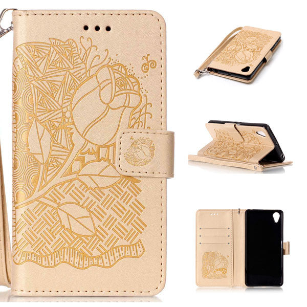 Phone Cases For Sony XA Xperia X Performance Cover Fashion 3D Embossed Flower Floral Pattern Leather Flip Stand Wallet Case Capa