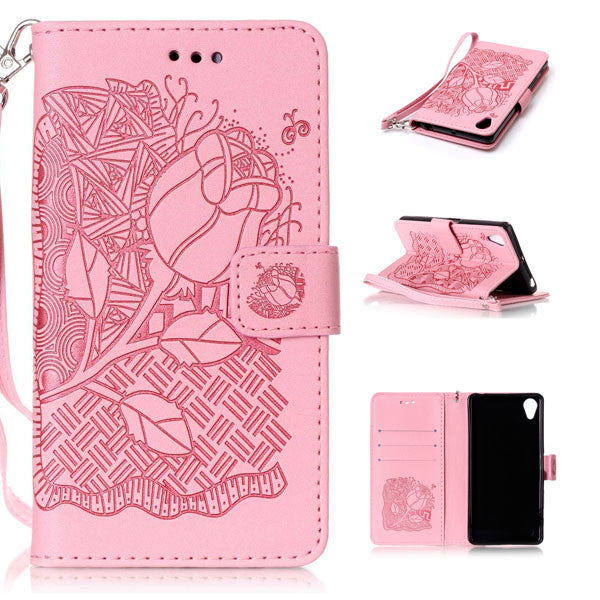 Phone Cases For Sony XA Xperia X Performance Cover Fashion 3D Embossed Flower Floral Pattern Leather Flip Stand Wallet Case Capa