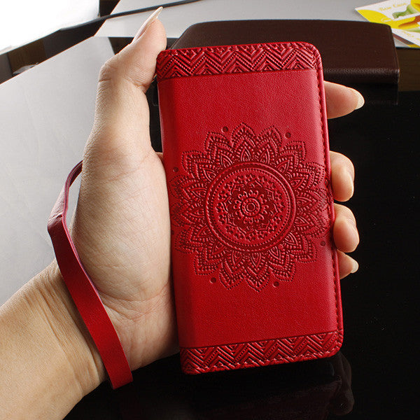 Retro Leather Wallet Phone Cases For Iphone 6 6s 7 Plus SE 5 5s Cover Vintage Paisley Flower Mandala Henna Floral Flip Stand Hot