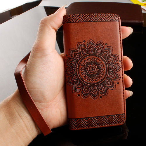 Retro Phone Cases For iPhone 7 6 6s Plus SE 5 5s Case Sunflower Paisley Relief PU Leather Stand Wallet Flip Cover With Card Slot