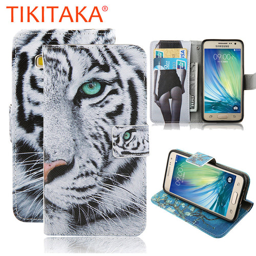Wallet Case For Samsung Galaxy A3 A5 A7 A8 2015 Cover Fashion Cartoon Tiger Owl Pattern Leather Flip Phone Cases Stand Holder