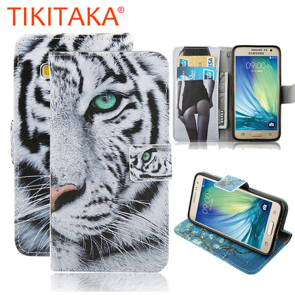 Wallet Case For Samsung Galaxy A3 A5 A7 A8 2015 Cover Fashion Cartoon Tiger Owl Pattern Leather Flip Phone Cases Stand Holder
