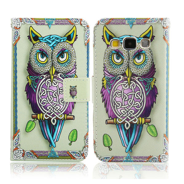 Wallet Case For Samsung Galaxy A3 A5 A7 A8 2015 Cover Fashion Cartoon Tiger Owl Pattern Leather Flip Phone Cases Stand Holder