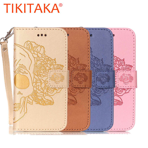 Wallet Leather Phone Cases For iPhone 7 6 6s Plus SE 5 5s Cover Capa Fashion Retro Embossed Skull Flower Pattern With Card Slot