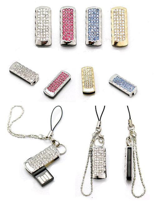 Wholesale Full Capacity 4GB 8GB 16GB 32GB Bling Shing Rhinestone Diamond Simple Model 2.0 Memory Stick USB Flash Pen Drive