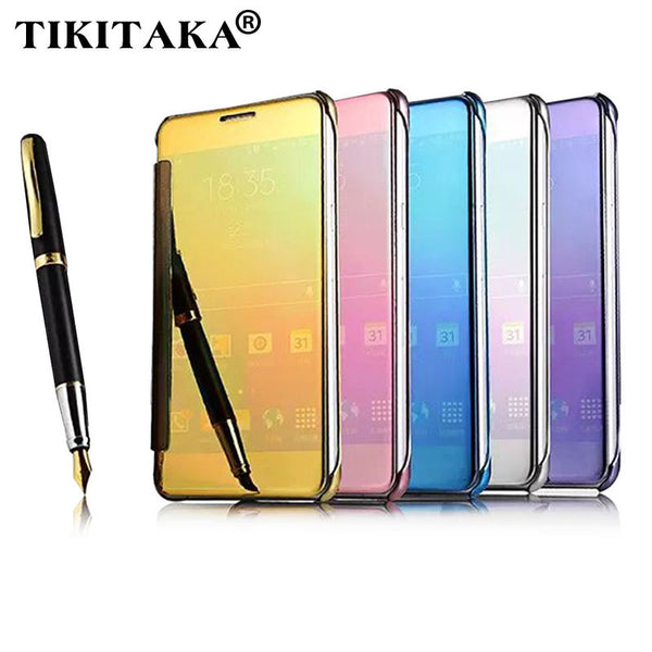 A5 Flip Mirror Leather PC Case For Samsung Galaxy A5 A7 A8 A9 Galaxy Note 4 / 5 Cover Protector Shell View Window Clear UV Coque - ilovealma
