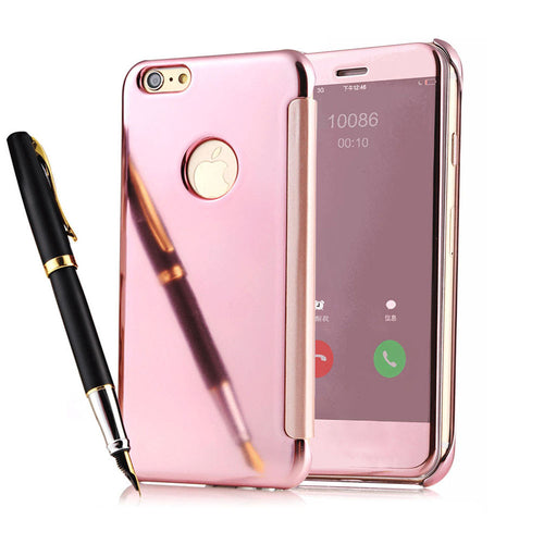 Deluxe Window Clean Clear View Mirror PU Leather PC Case For iPhone 5 5S SE 6 6S / Plus Luxury Hard PC Flip Cover 6 Plus Coque