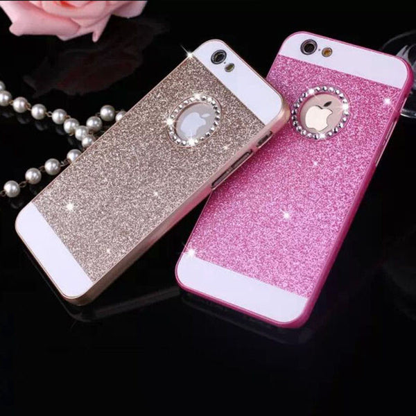 New arrival show logo glitter powder bling Hard Plastic back cover Personality fashion Sparkle Phone case for iphone 5 5s SE