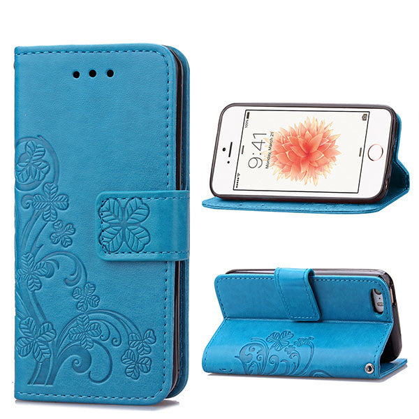 6 6s Luxury Leather Flip Wallet Phone Cases For iPhone 5 5s SE 6 6s Plus Case Retro Embossed Flower Cover Stand Holder Card Slot - ilovealma