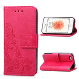 6 6s Luxury Leather Flip Wallet Phone Cases For iPhone 5 5s SE 6 6s Plus Case Retro Embossed Flower Cover Stand Holder Card Slot - ilovealma