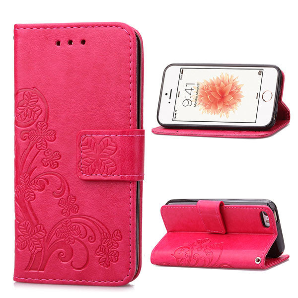 6 6s Luxury Leather Flip Wallet Phone Cases For iPhone 5 5s SE 6 6s Plus Case Retro Embossed Flower Cover Stand Holder Card Slot - ilovealma