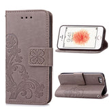 6 6s Luxury Leather Flip Wallet Phone Cases For iPhone 5 5s SE 6 6s Plus Case Retro Embossed Flower Cover Stand Holder Card Slot - ilovealma