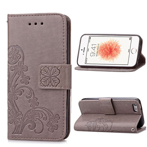 6 6s Luxury Leather Flip Wallet Phone Cases For iPhone 5 5s SE 6 6s Plus Case Retro Embossed Flower Cover Stand Holder Card Slot - ilovealma