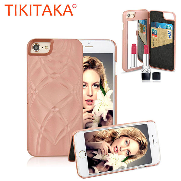 7 Plus Luxury 3D Mirror Wallet Case For Iphone 7 7 Plus Cover Fashion Lady Makeup Mirror PU Leather Flip Card Slot Holder Stand - ilovealma