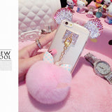 Luxury 3D Crystal Cute Mice Ear Head Bowknot Fur Ball Phone Cases For iPhone 7 6 6s Plus SE 5 5s Clear Soft TPU Back Cover Capa