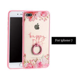 Painted Flower Pattern Hard Acrylic PC Cover For iphone 7 7 Plus Funda Top Quality Ring Holder Stand Phone Cases Back Cover Capa