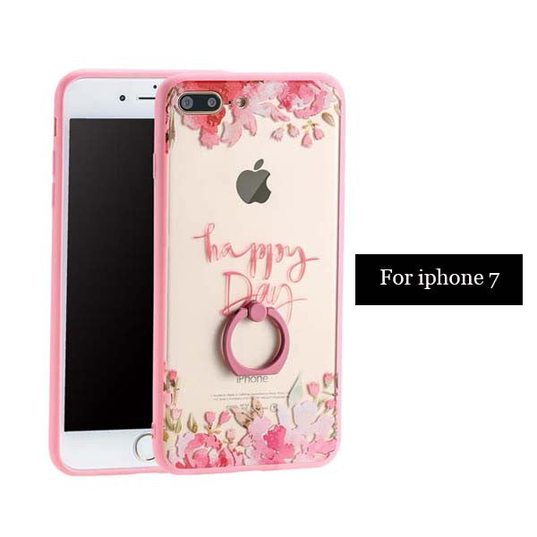 Painted Flower Pattern Hard Acrylic PC Cover For iphone 7 7 Plus Funda Top Quality Ring Holder Stand Phone Cases Back Cover Capa