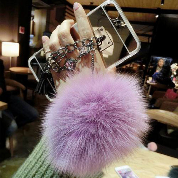 Retro Chain Tassel fox puff pompoms fur ball Phone Cases For iphone 7 6 Plus Case Clear mirror Soft TPU Silicone Back Cover Capa