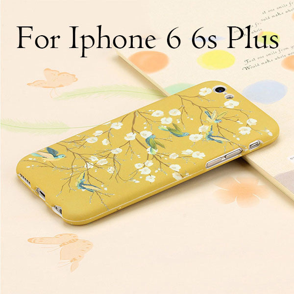 Ultra thin 360 Case + Glass Film Protector Phone Cases For iPhone 6 6s Plus Cover Full Body 3D Embossed Matte Flower Hard Shell