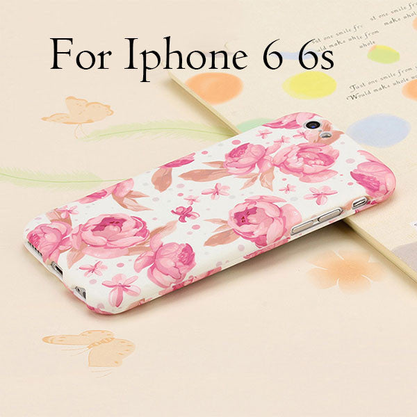 Ultra thin 360 Case + Glass Film Protector Phone Cases For iPhone 6 6s Plus Cover Full Body 3D Embossed Matte Flower Hard Shell