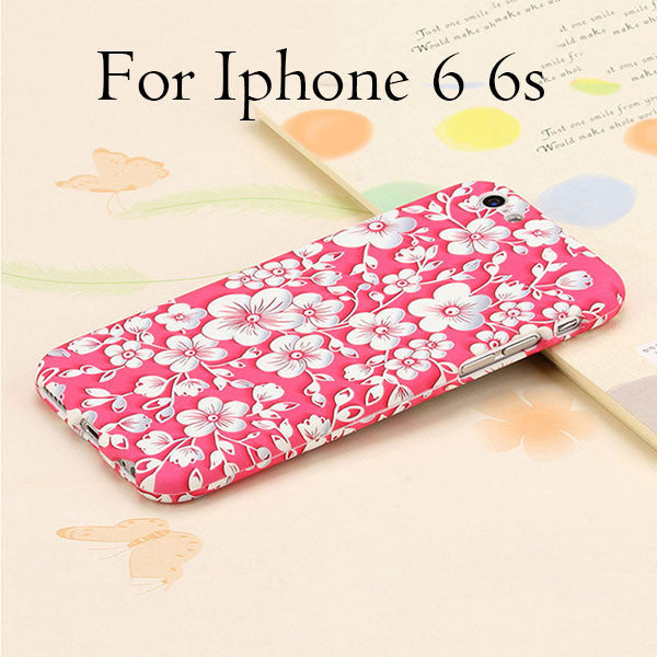 Ultra thin 360 Case + Glass Film Protector Phone Cases For iPhone 6 6s Plus Cover Full Body 3D Embossed Matte Flower Hard Shell