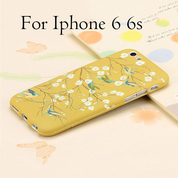 Ultra thin 360 Case + Glass Film Protector Phone Cases For iPhone 6 6s Plus Cover Full Body 3D Embossed Matte Flower Hard Shell