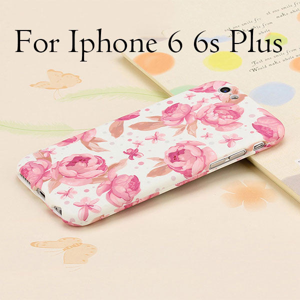 Ultra thin 360 Case + Glass Film Protector Phone Cases For iPhone 6 6s Plus Cover Full Body 3D Embossed Matte Flower Hard Shell