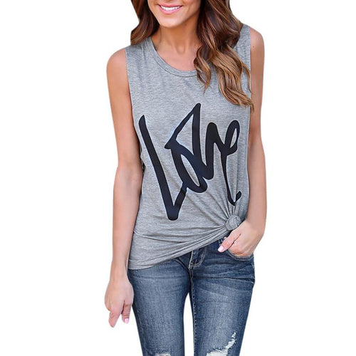 LOVE Letters Printing Womens T-Shirt Cotton Summer Vest Tops Sleeveless Casual Crop Tops Shirt Gray Women's Clothing Clothes